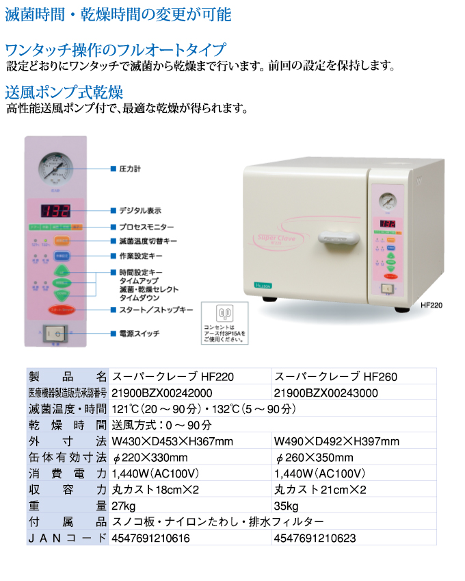 HF220/HF260　フルオート送風乾燥タイプ