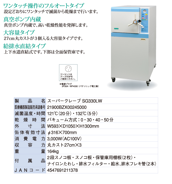 SG330LW　フルオートタイプ(上･下水道直結自動給水式)　AC100V仕様